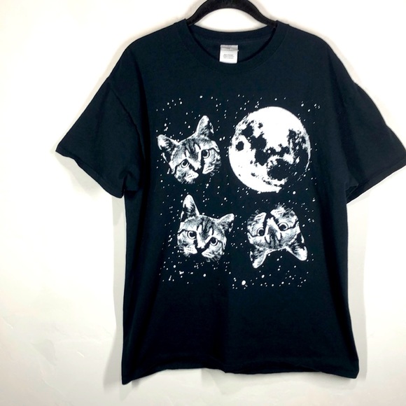Gildan black cat and moon tee size large - Picture 1 of 10
